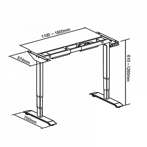 HorizonD EA10 - Основание стола электр. Сидя-Стоя (610-1260мм) ширина 1100-1800мм 100кг память на 4 позиции серебро